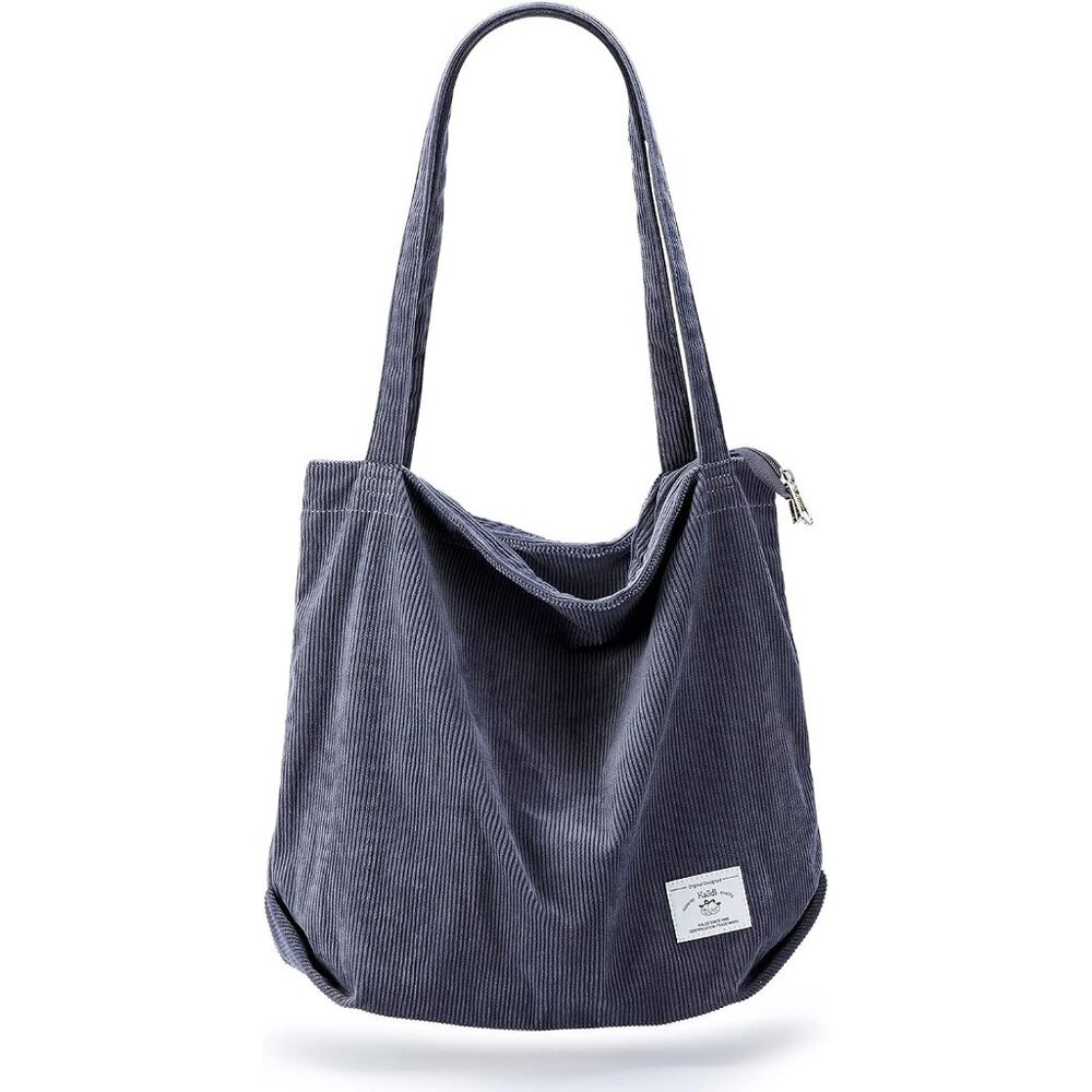 〽️Women's Gray Corduroy Lightweight Zipper Pocket Classic Foldable Tote Bag